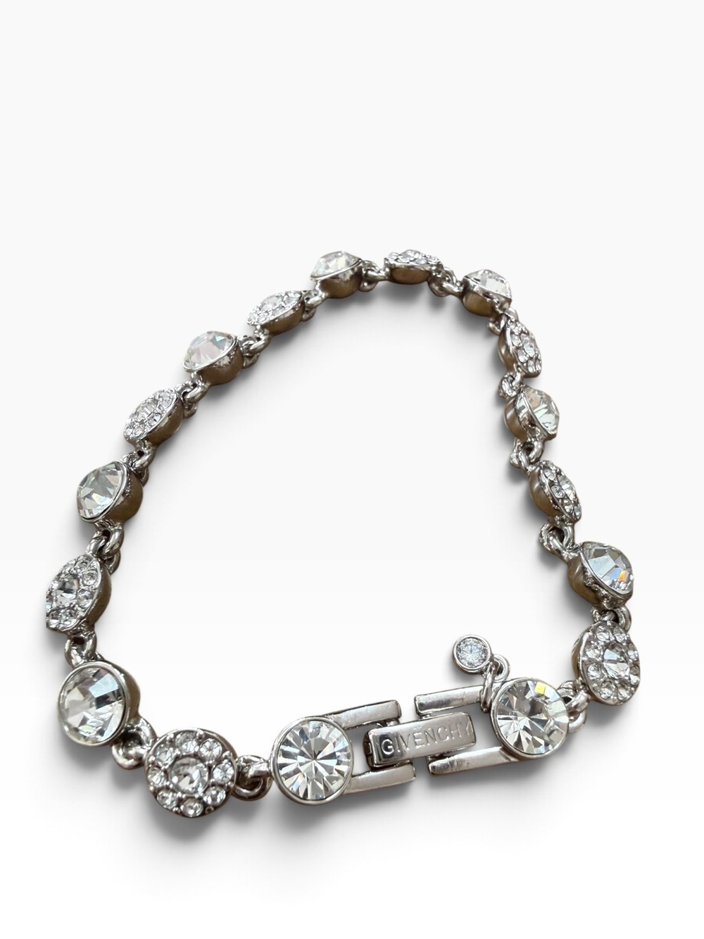 Givenchy Silver-Tone Crystal Link Hinge  Bracelet EUC